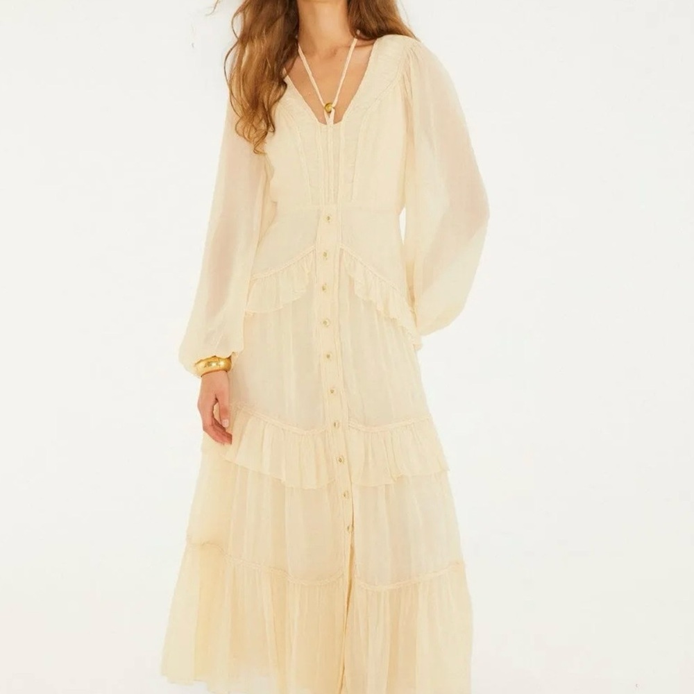 FARM RIO Butter Yellow Ruffled Buttoned
Maxi Dressing